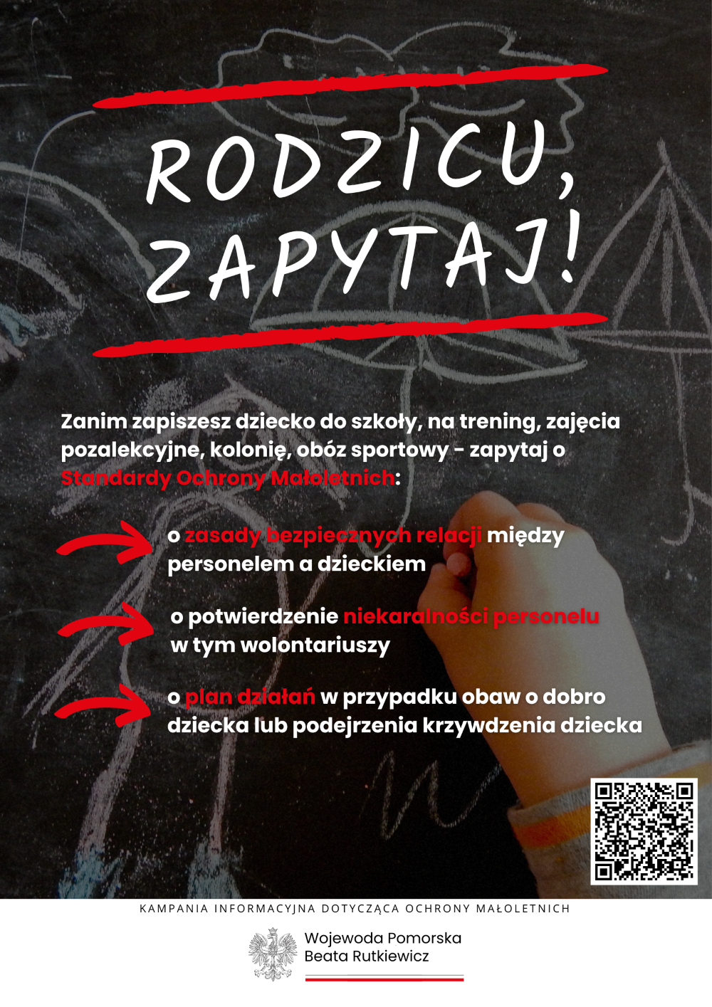Grafika przedstawia plakat dotyczący kampanii informacyjnej na temat ochrony małoletnich dzieci
