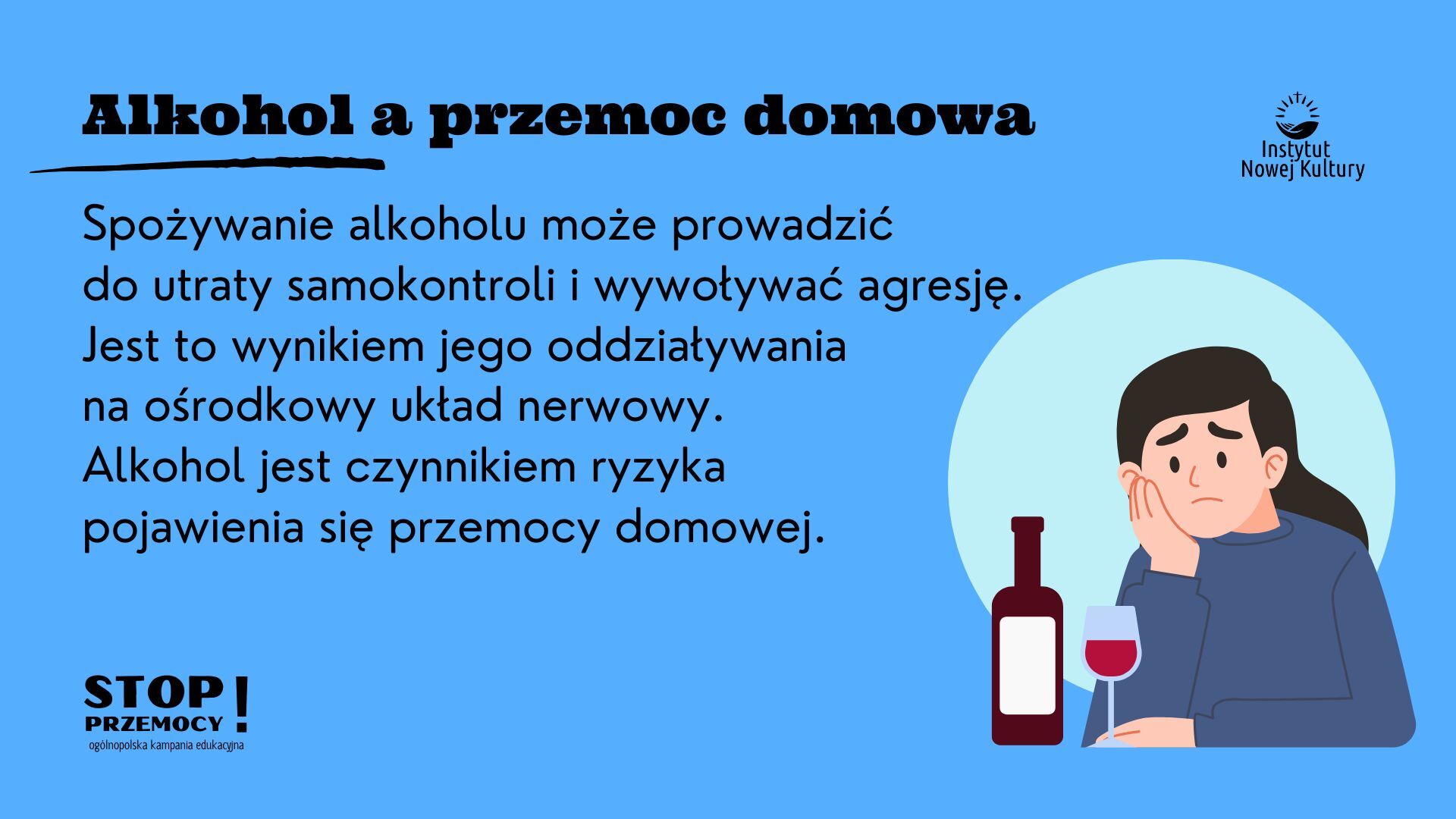 grafika przedstawia plakat opisujący wpływa alkoholu na przemoc domową